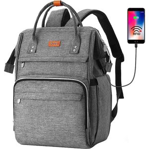 Rugzak voor dames met RFID-tas,laptop rugzak voor 15.6 inch laptop,waterdicht en anti-diefstal,Dagrugzak voor reizen,zaken,werk,Schoolrugzak voor tienermeisjes (Grijs)