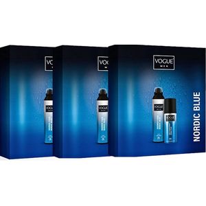 3 x Vogue Geschenkset - Men Nordic Blue - Box Shower Mousse & Deo Spray