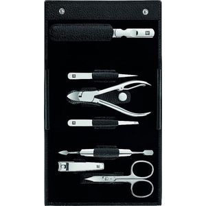 Klassiek Inox Manicure 7-Delige Set met Netjes Lederen Zaak, Zwart