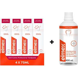 Elmex Tandpasta Anti-Cariës Professional 4 x 75 ml + Mondspoeling 250 ml