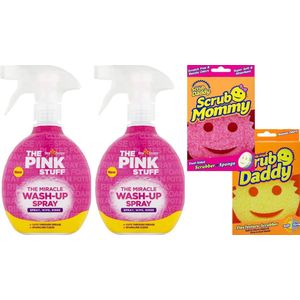 The Pink Stuff Miracle Wash Up Spray 2 x 500 ml + Mummy & Daddy Spons