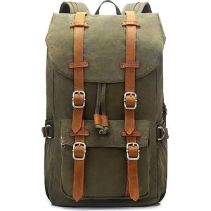 Outdoor Canvas Rugzak, Waterdicht Reizen Wandelen Kamperen Rugzak Tas, Grote Casual Dagrugzak, College School Rugtas, Schoudertas voor 15"" Laptop Tablets