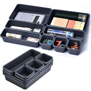 16 stuks lade-organizer, bureau-lade-organizer, scheidingswanden met 3 maten, bureau-opbergdozen voor make-up, bureau, badkamer, kantoor, keuken (donkergrijs-2 stuks)