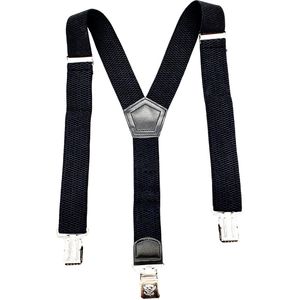 Bretels Zwart - 3 Clips - Met extra stevige, sterke en brede klem die niet losschieten! met een Elastische broekriem Stretch riem Zwart 105 cm