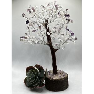 Amethist & Bergkristal Edelsteenboom 25cm (paars/transparant)