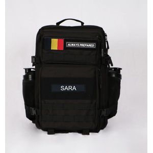 Backpack gepersonaliseerd met jouw eigen naam | Waterdicht | Rugzak | Rugtas | CrossFit | Dagrugzak | Wandelen | Hike rugzak | Schooltas | 45 Liter | Zwart | Naampatch 11x3 CM