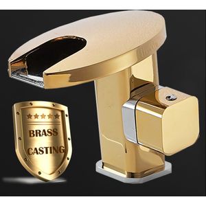 Goud Waterval Led Badkamer Wastafel Kraan Koud Heet Mixer Kraan Sink Tap Goude Kleur Veranderen Aangedreven Door Water Flow