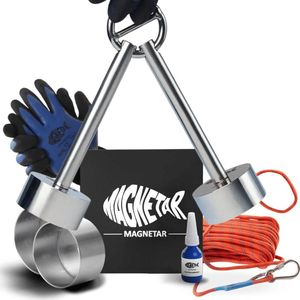 Magnetar Dubbele Vismagneet Pakket Easy - Complete Magneetvissen Set - 2x 280 kg Allround Neodymium Vis Magneet - Connector - 20m Magneetvis Touw - Waterdichte Handschoenen