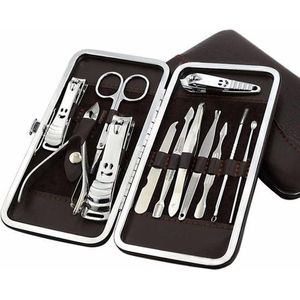 Manicure & Pedicure Set - Uitgebreide 12-Delige RVS Nagel Gezicht Verzorging Set - Reisset Met Nagelknippers - Nageletui Manicureset Pedicureset Nagel Verzorging Nagelriem Trimmer Bokkenpoot & Nagelschaar - Met Lederen Etui