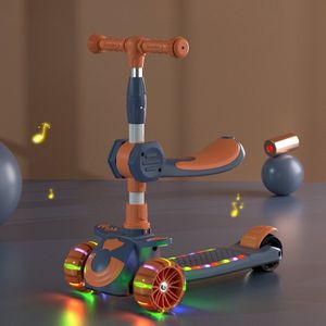 Scooter step met zadel - Driewieler step - Blauw/Oranje - 2 tot 12 jaar - LED wielen - Inklapbaar