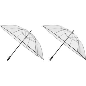 2x Transparante golf stormparaplu's zwart windproof 120 cm - Stormproof paraplu's - windbestendig - doorzichtig