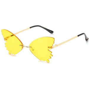 Vlinder zonnebril - Geel - festivalbril / hippie bril / technobril / rave bril / butterfly glasses / retro zonnebril / carnaval bril / accessoires / feest bril / gekke bril / verkleed bril