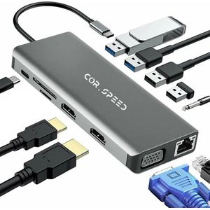 12-in-1 USB C docking station laptop – Dual HDMI - USB C dock – PREMIUM USB C hub – Space Grey