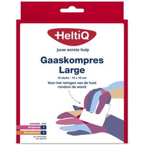2x HeltiQ Gaaskompres Large 10 x 10 cm 10 stuks
