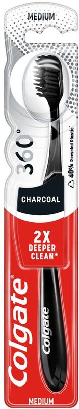 Colgate - 360 Charcoal Tandenborstel - Zwart - Medium
