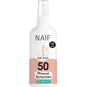 2x Naif Minerale Zonnebrand Spray Baby & Kids 0% parfum SPF 50 100 ml