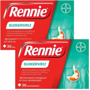 Rennie Suikervrij Kauwtabletten - 2 x 36 tabletten