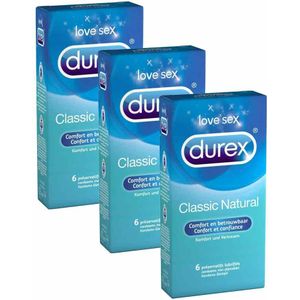3x Durex Condooms Classic Natural 6 stuks
