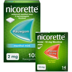 Nicorette - Invisi Patch - Nicotinepleisters - 10mg - Pakket met Kauwgom Mint 2mg - 105 Stuks