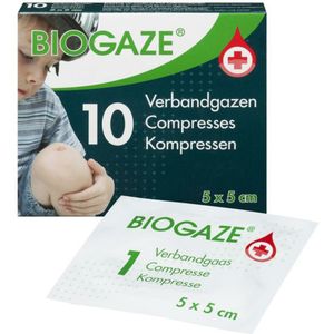 2x Biogaze Verbandgazen 5 x 5 cm 10 stuks