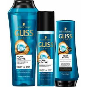 Gliss Aqua Revive - Shampoo, Conditioner & Anti-klit Spray - Pakket