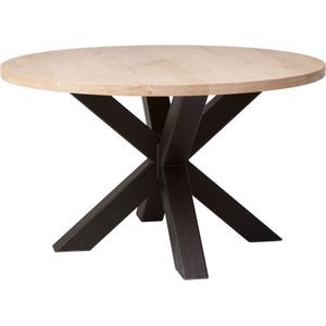 Rond eiken eettafel - 130x4 cm - Spinpoot klein 10x10 - Skylt matlak - 4 cm massief