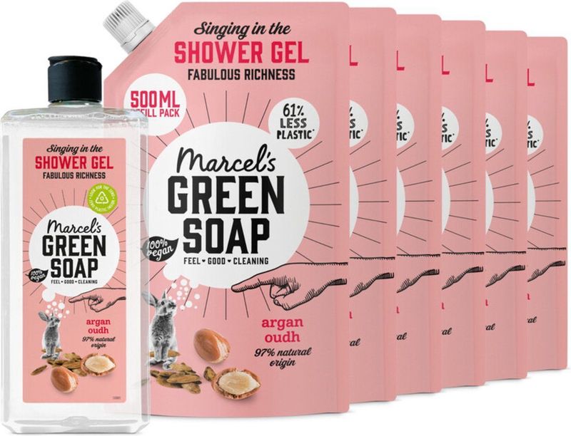 Marcel's Green Soap Douchegel Argan & Oudh + 6 Navullingen Pakket
