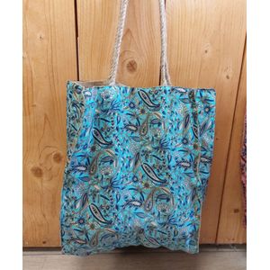 Siya - Shoppingbag - Bohemian - Bohobag - Handmade - Paisley Turkoois Blue - Silk - Jute