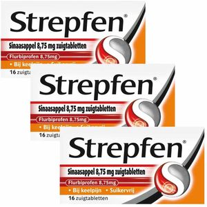 Strepfen Sinaasappel Suikervrij - 3 x 16 zuigtabletten