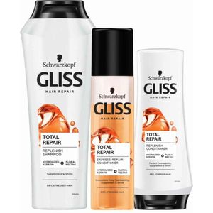 Gliss - Total Repair - Shampoo, Conditioner & Anti-klit Spray - Pakket