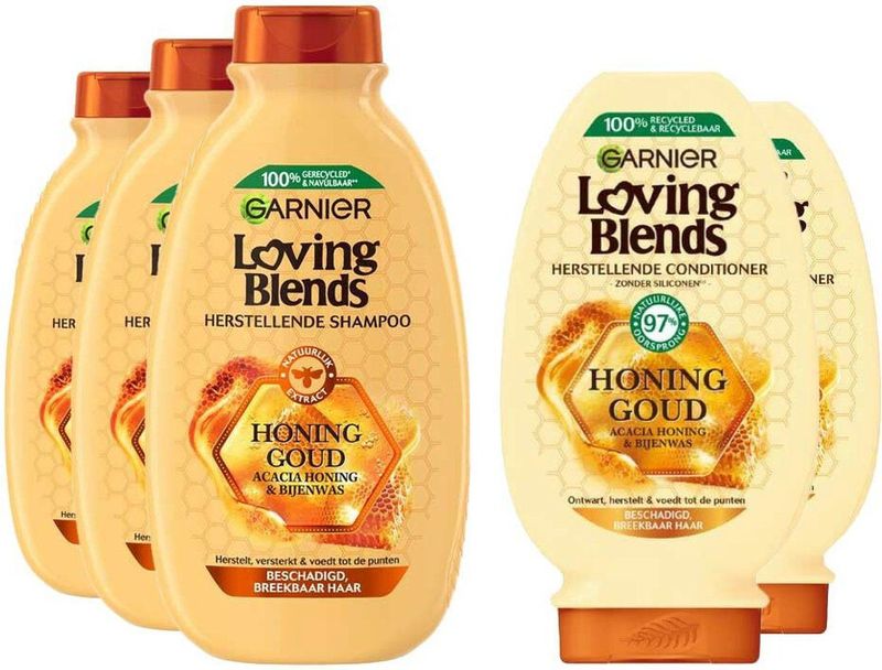 Garnier Loving Blends Honing Goud - Shampoo 3x 300 ml & Conditioner 2x 250 ml – Pakket