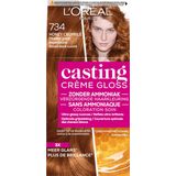 2x L'Oréal Casting Crème Gloss Semi-Permanente Haarkleuring 734 Honey Crumble - Midden Goud Koperblond