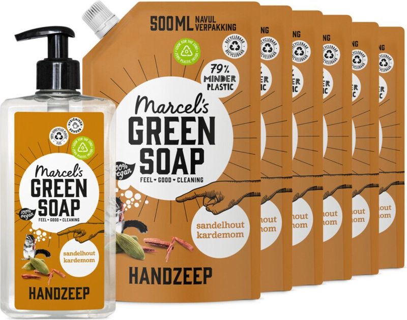 Marcel's Green Soap - Handzeep - Sandelhout & Kardemom - 6 Navullingen