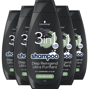 5x Schwarzkopf Men Shampoo 3 in 1 Hair-Body-Face Charcoal + Clay 400 ml