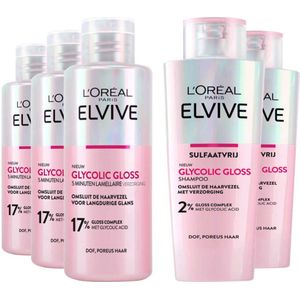L'Oréal - Elvive Glycolic Gloss - Shampoo - 3 x 200 ml en Conditioner - 2 x 200 ml
