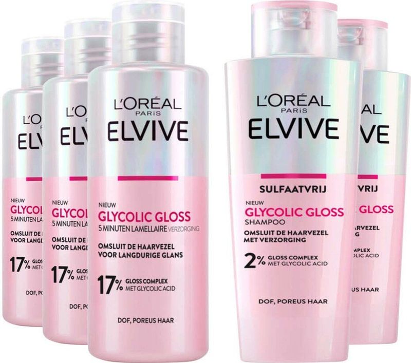 L'Oréal - Elvive Glycolic Gloss - Shampoo - 3 x 200 ml en Conditioner - 2 x 200 ml
