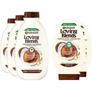 Garnier Loving Blends Kokosmelk en Macadamia - Shampoo - 3x 300 ml & Conditioner 2x 250 ml - Pakket