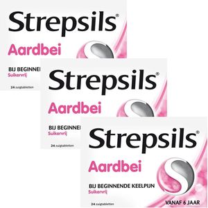 Strepsils Aardbei Suikervrij - 3 x 24 zuigtabletten