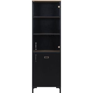 Belfurn - Manchester - vitrinekast opbergkast 53cm kleur zwart met helvezia eik