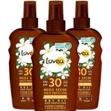 3x Lovea Sun Dry Oil Spray Zonnebrand SPF 30 150 ml