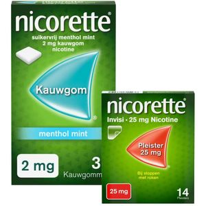 Nicorette patches 25mg + Nicorette kauwgom mint 2mg 30 stuks Pakket