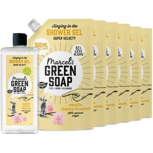 Marcel's Green Soap Shower Gel Navulling Vanille & Kersenbloesem + 6 Navullingen Pakket