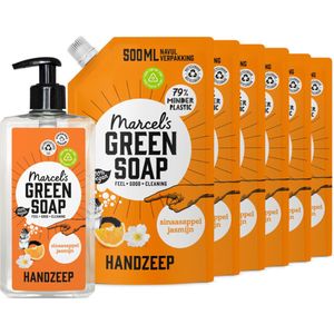 Handzeep - Sinaasappel & Jasmijn - 500 ml + 6 Navullingen - Plantaardig