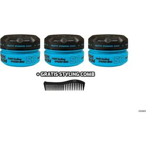 Nishman Hair Styling Spider Wax 3 stuks+ Styling Comb