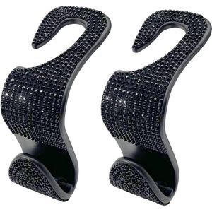 Bling Autostoel Hoofdsteun Haken Kristal Achterbank Hanger Opbergorganisator voor Accessoires enz. (Zwart, 2 stuks)