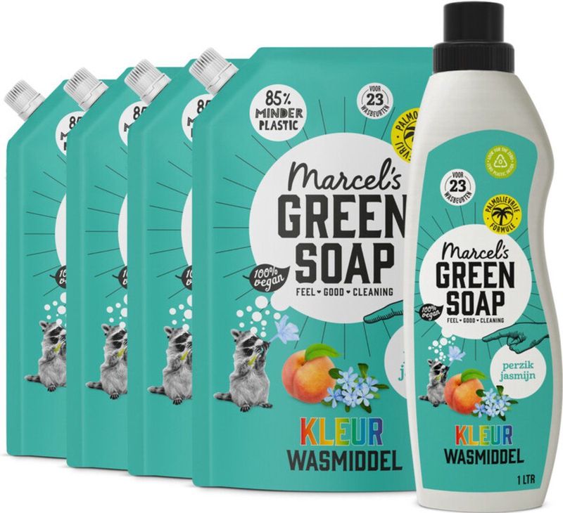Marcel's Green Soap - Wasmiddel - Perzik & Jasmijn - 23 Wasbeurten + 4 Navullingen