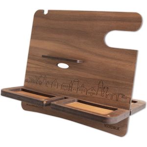 Skyline Desk Organizer Noordwijk - Noten - Bureau Organizer - Telefoonhouder - Tablethouder - Smartwatch Houder - Sorteren spullen - WoodWideCities