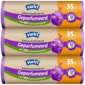 3x Swirl Pedaalemmerzakken Geparfumeerd Vanille & Lavendel met Trekband 35 liter 9 stuks