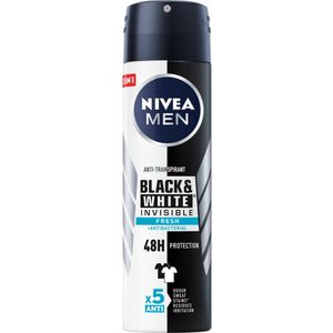 NIVEA Men Deodorant Spray Invisible for Black & White Fresh - 3 x 150 ml - Voordeelverpakking