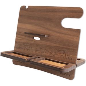 Skyline Desk Organizer Bodegraven - Noten - Bureau Organizer - Telefoonhouder - Tablethouder - Smartwatch Houder - Sorteren spullen - WoodWideCities